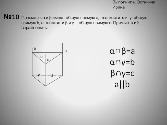 Выполнила: Останина Ирина №10 β Плоскость α и β имеют