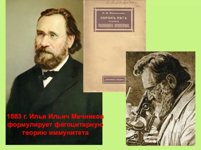 1883 г. Илья Ильич Мечников формулирует фагоцитарную теорию иммунитета