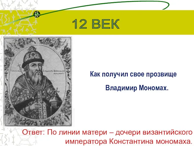 Как получил свое прозвище Владимир Мономах. 12 ВЕК Ответ: По