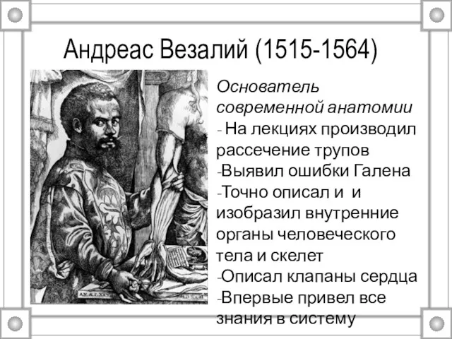 Андреас Везалий (1515-1564) Основатель современной анатомии - На лекциях производил