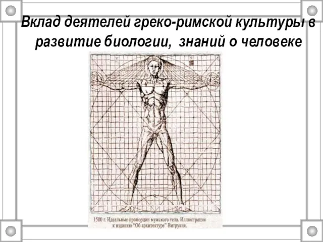 Вклад деятелей греко-римской культуры в развитие биологии, знаний о человеке