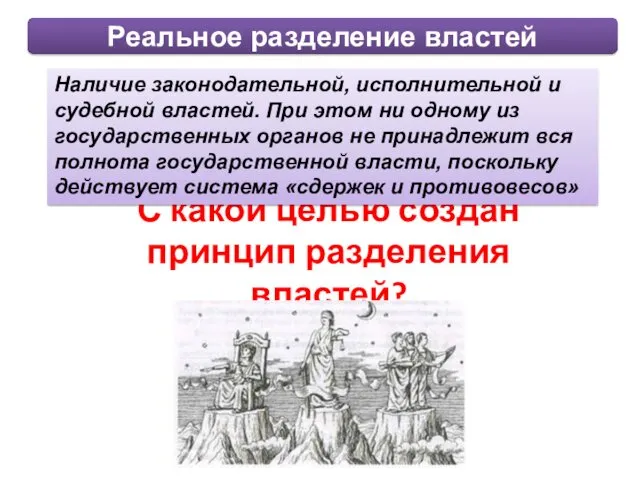 С какой целью создан принцип разделения властей? Подумаем: Какая из