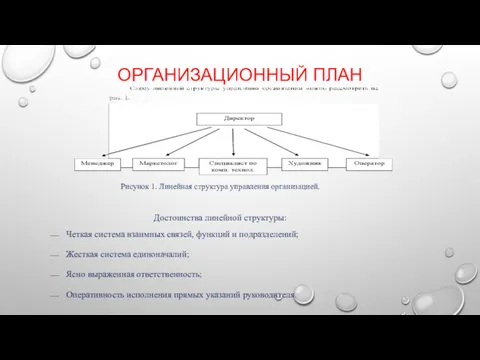 ОРГАНИЗАЦИОННЫЙ ПЛАН Рисунок 1. Линейная структура управления организацией. Достоинства линейной