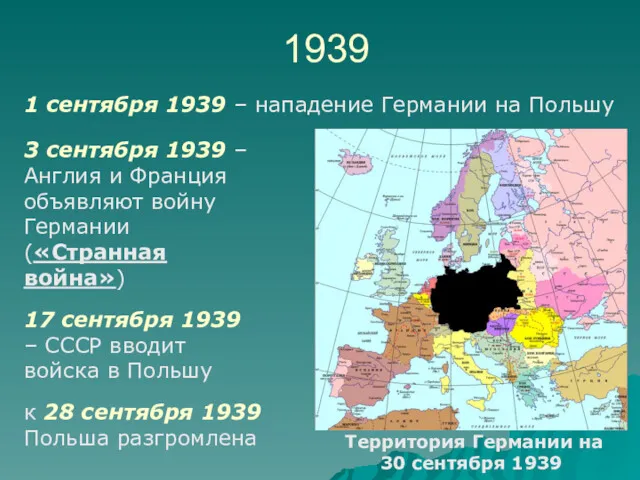 1939 1 сентября 1939 – нападение Германии на Польшу Территория