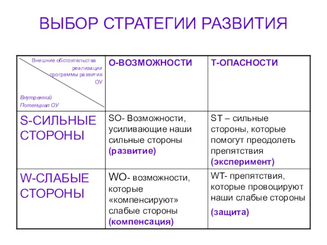 ВЫБОР СТРАТЕГИИ РАЗВИТИЯ