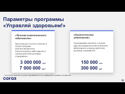 «Онкологическое заболевание» Единоразовая выплата в случае диагностирования онкологического заболевания в