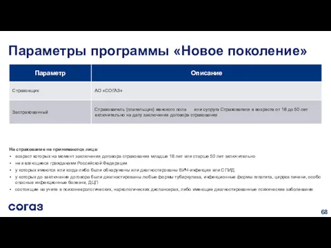 На страхование не принимаются лица: возраст которых на момент заключения