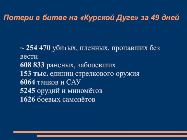 Потери в битве на «Курской Дуге» за 49 дней ~