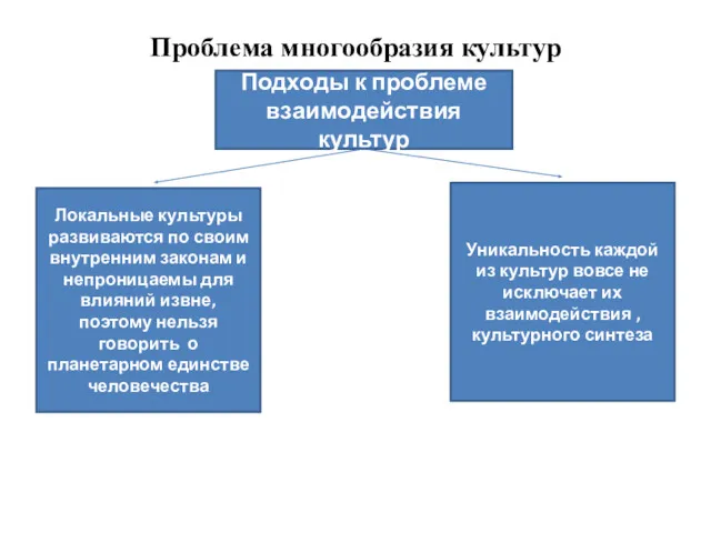 Проблема многообразия культур Подходы к проблеме взаимодействия культур Локальные культуры