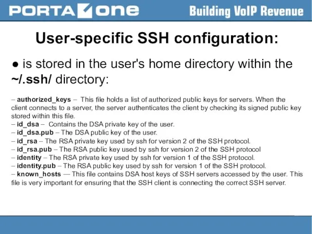 User-specific SSH configuration: ● is stored in the user's home