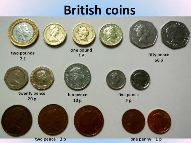 British coins two pounds 2 £ one pound 1 £