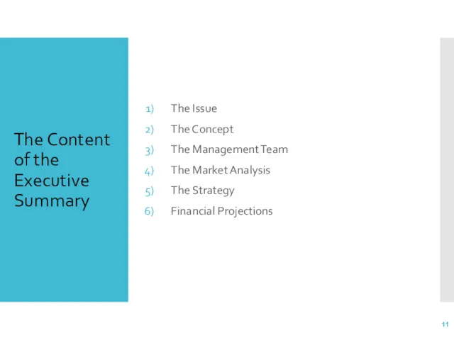 The Content of the Executive Summary The Issue The Concept