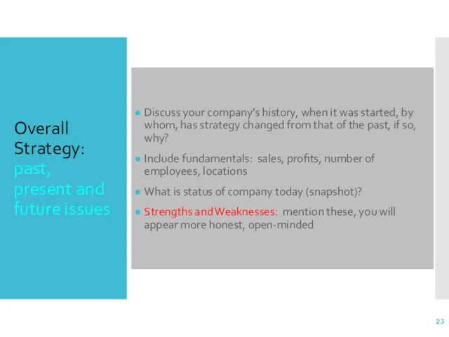 Overall Strategy: past, present and future issues Discuss your company’s