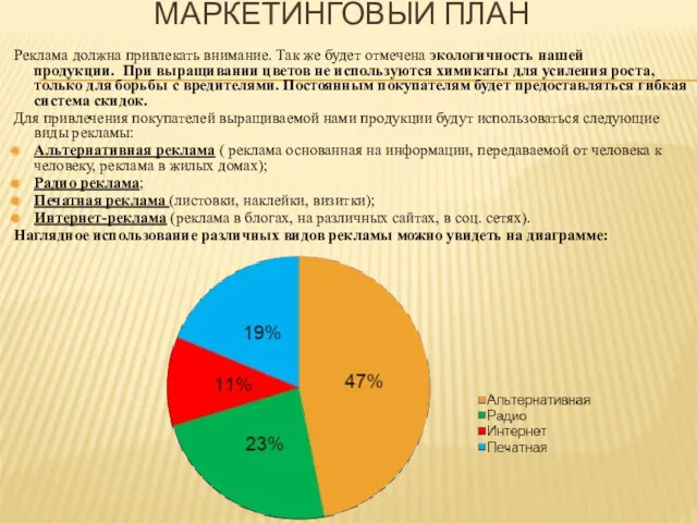 МАРКЕТИНГОВЫЙ ПЛАН Реклама должна привлекать внимание. Так же будет отмечена