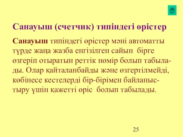 Санауыш (счетчик) типіндегі өрістер Санауыш типіндегі өрістер мәні автоматты түрде