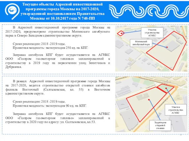 Текущие объекты Адресной инвестиционной программы города Москвы на 2017-2020, утвержденной постановлением Правительства Москвы