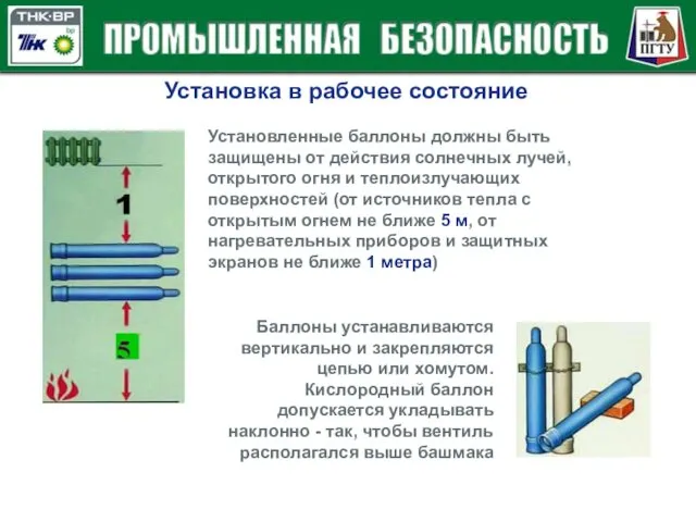 Установка в рабочее состояние Установленные баллоны должны быть защищены от