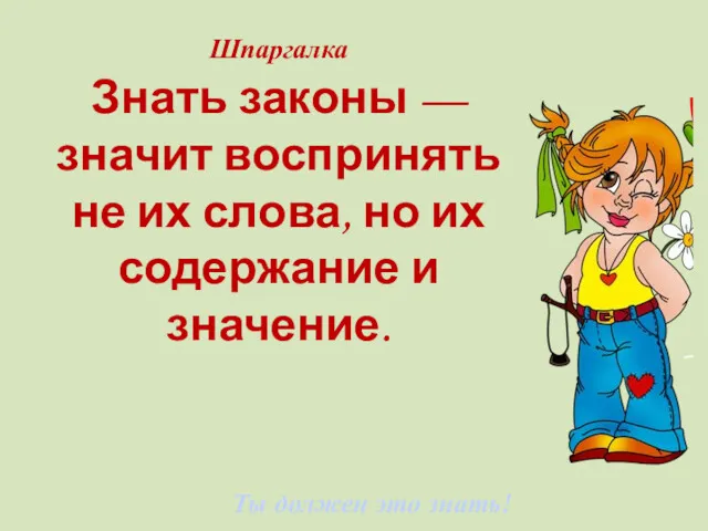 Ты должен это знать! Шпаргалка Знать законы — значит воспринять