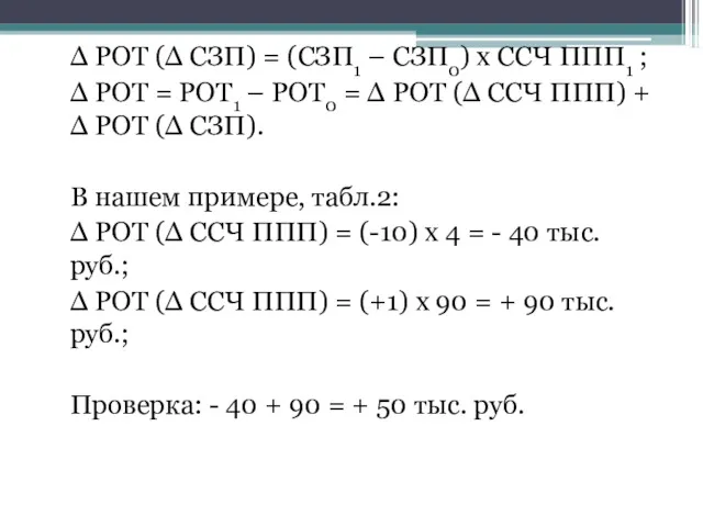 Δ РОТ (Δ СЗП) = (СЗП1 – СЗП0) х ССЧ