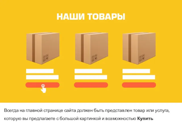 Всегда на главной странице сайта должен быть представлен товар или