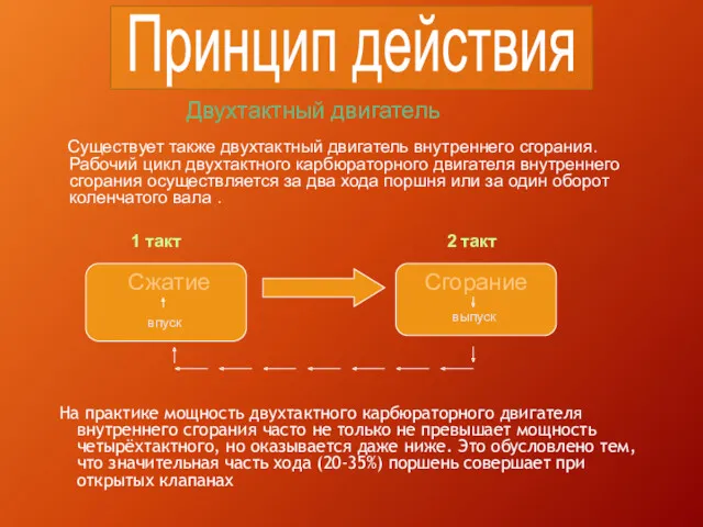 На практике мощность двухтактного карбюраторного двигателя внутреннего сгорания часто не