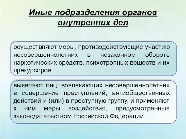 Иные подразделения органов внутренних дел осуществляют меры, противодействующие участию несовершеннолетних