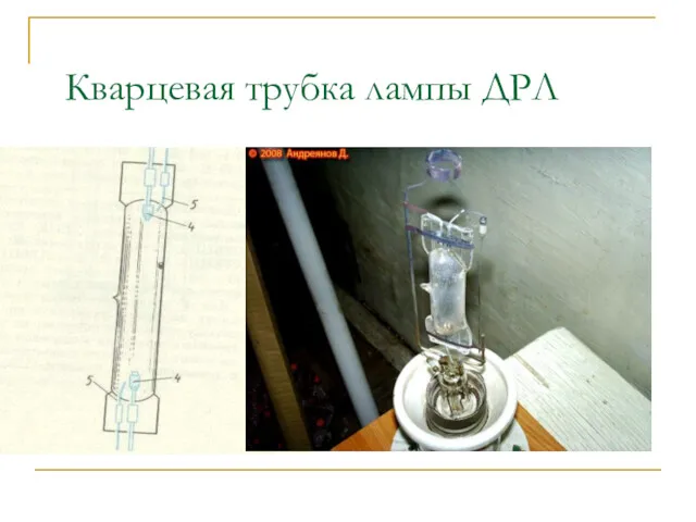 Кварцевая трубка лампы ДРЛ 4. Основные Электроды 5. Поджигающие электроды