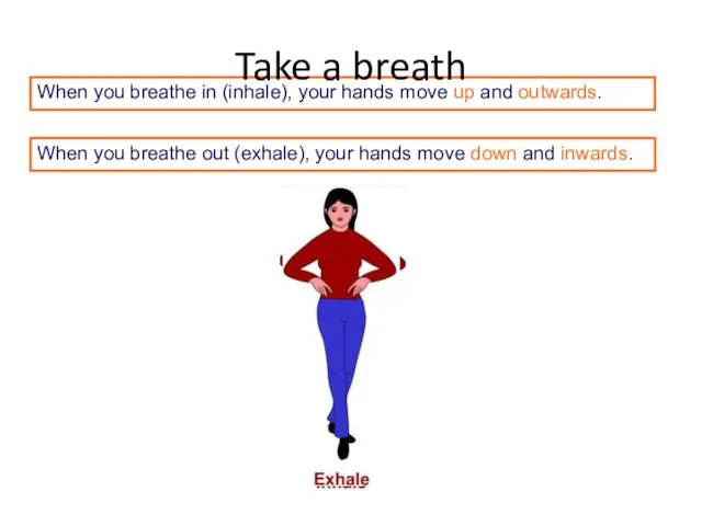 When you breathe in (inhale), your hands move up and