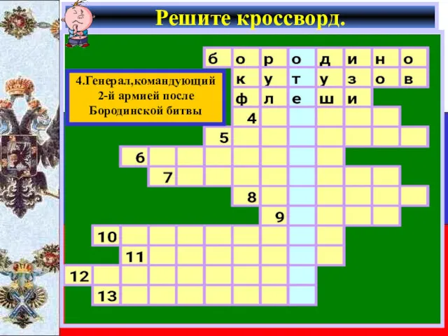 Решите кроссворд. 4.Генерал,командующий 2-й армией после Бородинской битвы