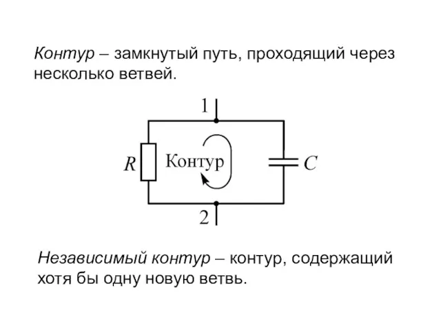 Контур – замкнутый путь, проходящий через несколько ветвей. Независимый контур