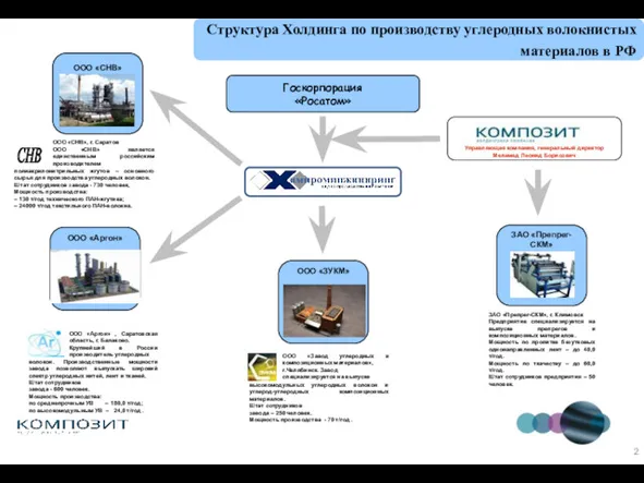 Структура Холдинга по производству углеродных волокнистых материалов в РФ Госкорпорация
