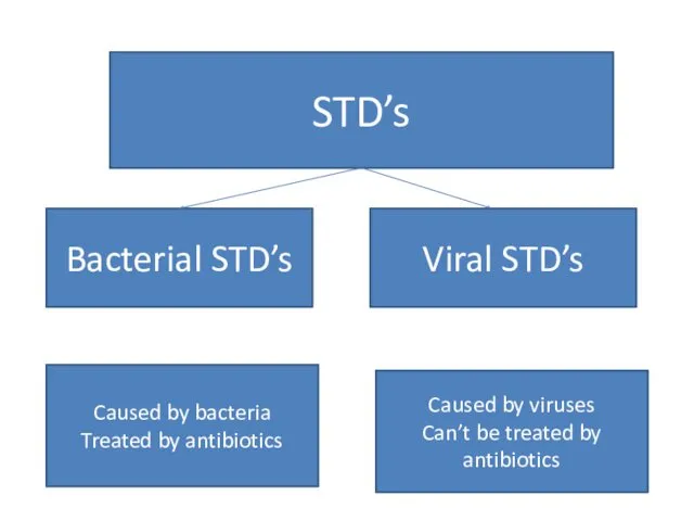 STD’s Bacterial STD’s Viral STD’s Caused by bacteria Treated by