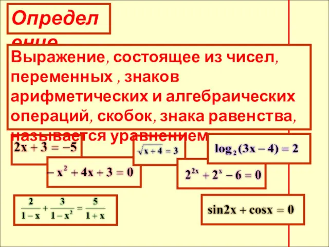 Определение Выражение, состоящее из чисел, переменных , знаков арифметических и