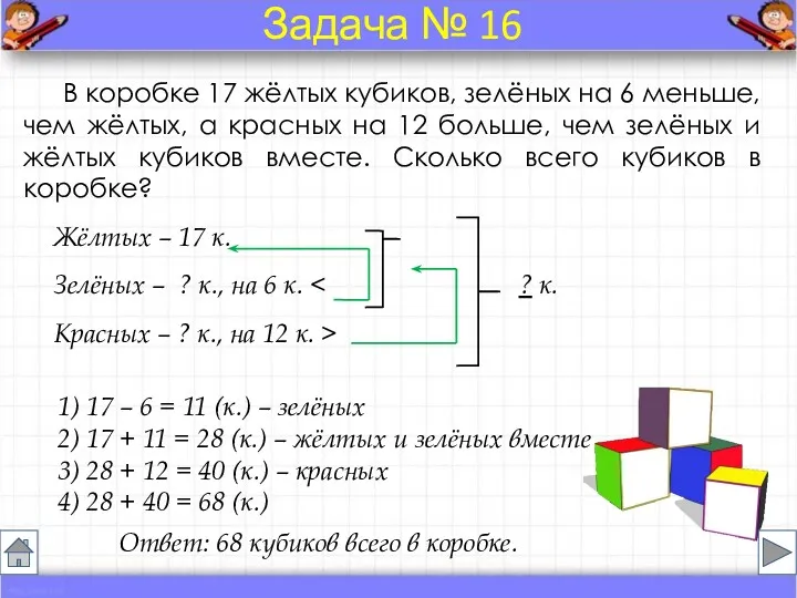 Жёлтых – 17 к. Зелёных – ? к., на 6