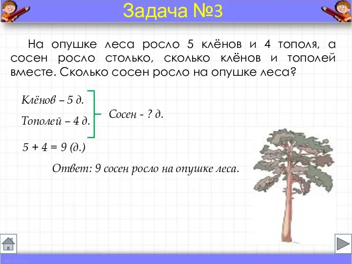 На опушке леса росло 5 клёнов и 4 тополя, а