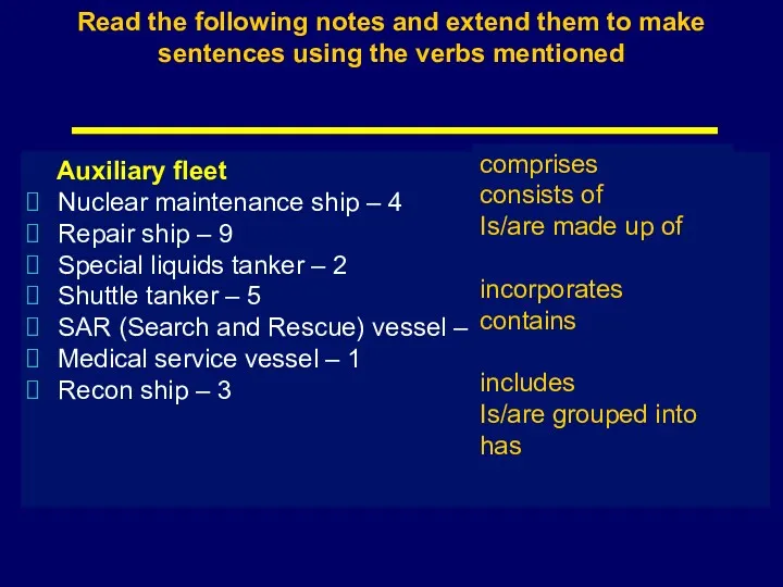 Auxiliary fleet Nuclear maintenance ship – 4 Repair ship –