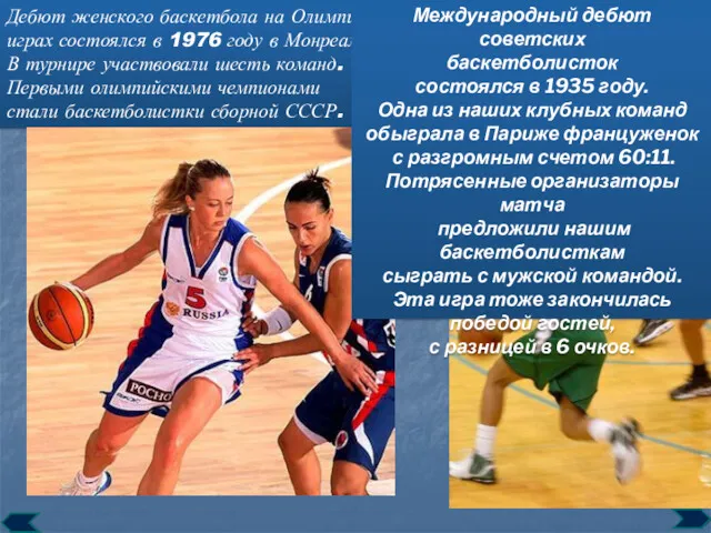 Дебют женского баскетбола на Олимпийских играх состоялся в 1976 году