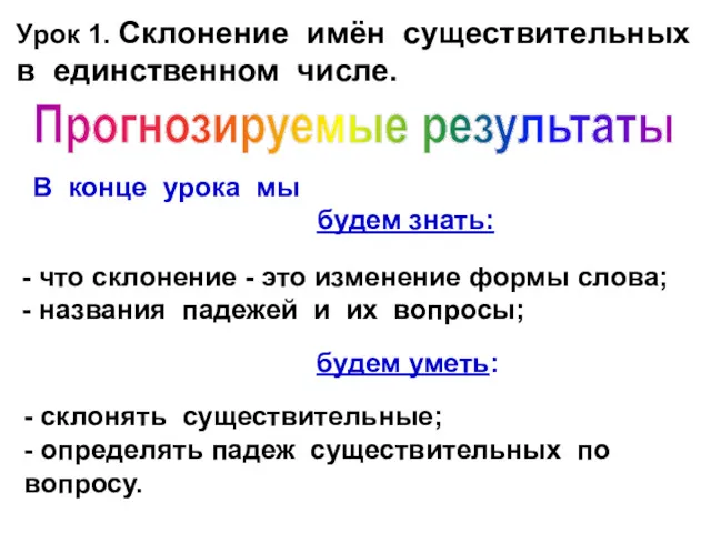 Прогнозируемые результаты В конце урока мы будем знать: - что