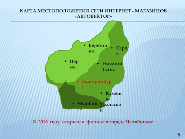 КАРТА МЕСТОПОЛОЖЕНИЯ СЕТИ ИНТЕРНЕТ - МАГАЗИНОВ «АВТОВЕКТОР» В 2016 году открылся филиал в городе Челябинске