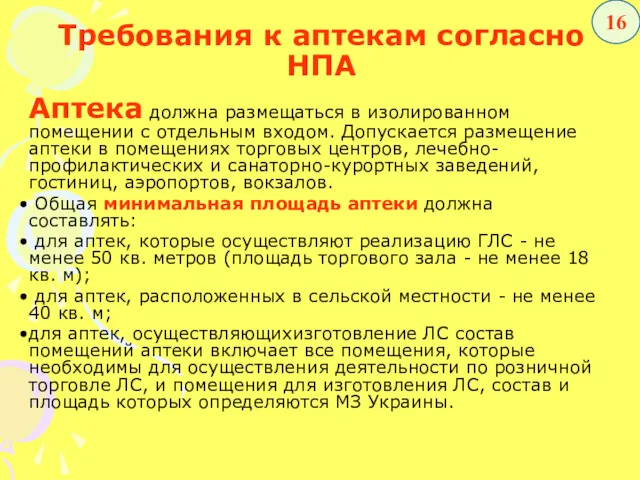 Аптека должна размещаться в изолированном помещении с отдельным входом. Допускается