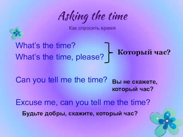 What’s the time? What’s the time, please? Can you tell