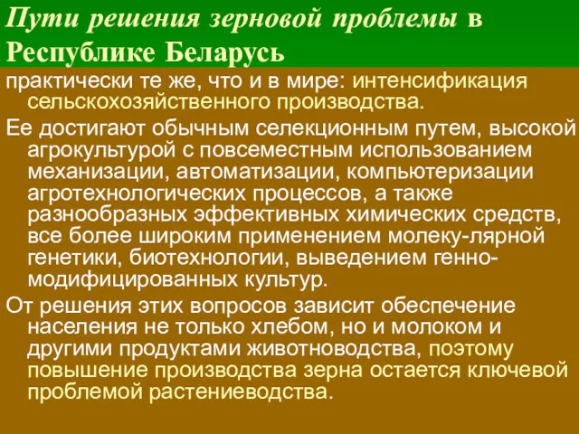 Пути решения зерновой проблемы в Республике Беларусь практически те же, что и в