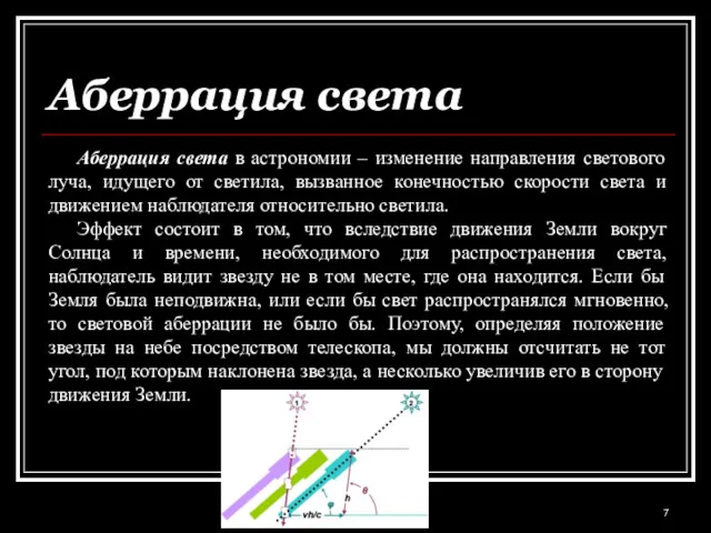 Аберрация света Аберрация света в астрономии – изменение направления светового