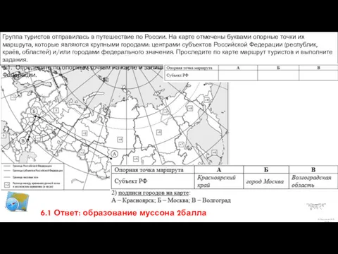 6.1 Ответ: образование муссона 2балла Группа туристов отправилась в путешествие