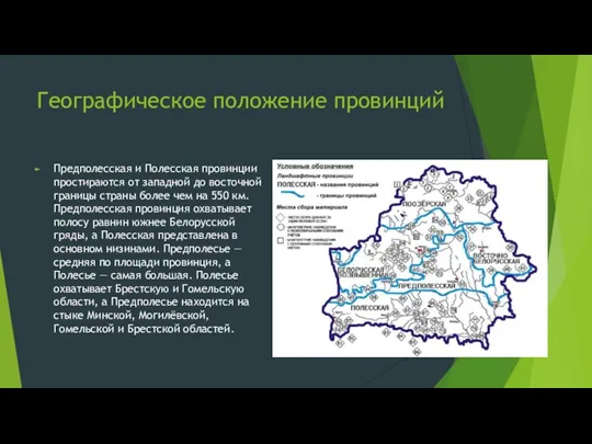 Географическое положение провинций Предполесская и Полесская провинции простираются от западной