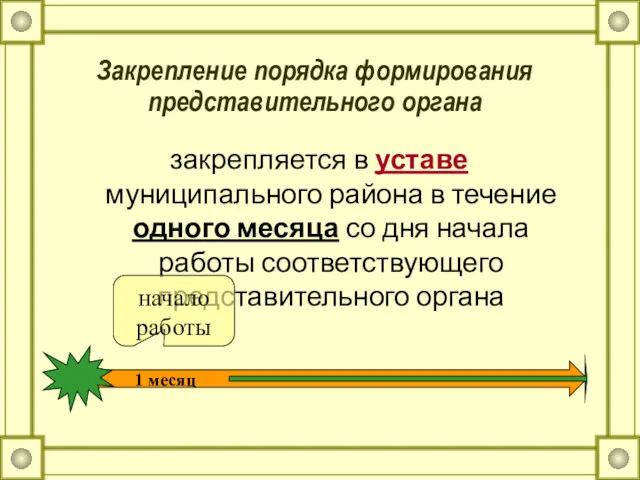 Закрепление порядка формирования представительного органа закрепляется в уставе муниципального района