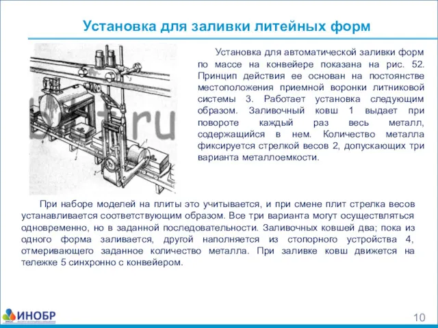 Установка для заливки литейных форм Установка для автоматической заливки форм