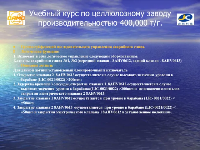 Учебный курс по целлюлозному заводу производительностью 400,000 т/г. Группа субфункций