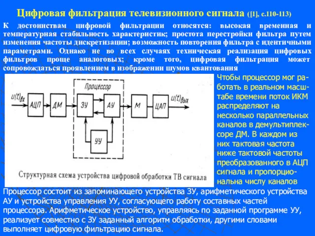 Цифровая фильтрация телевизионного сигнала ([1], с.110-113)