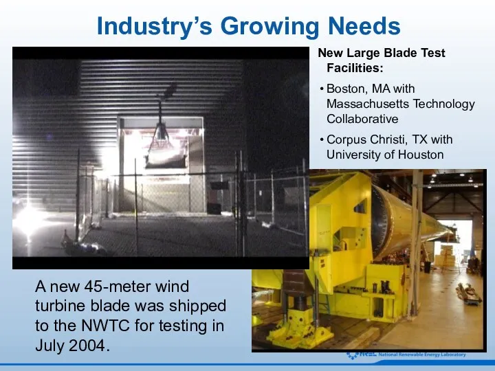 Industry’s Growing Needs A new 45-meter wind turbine blade was